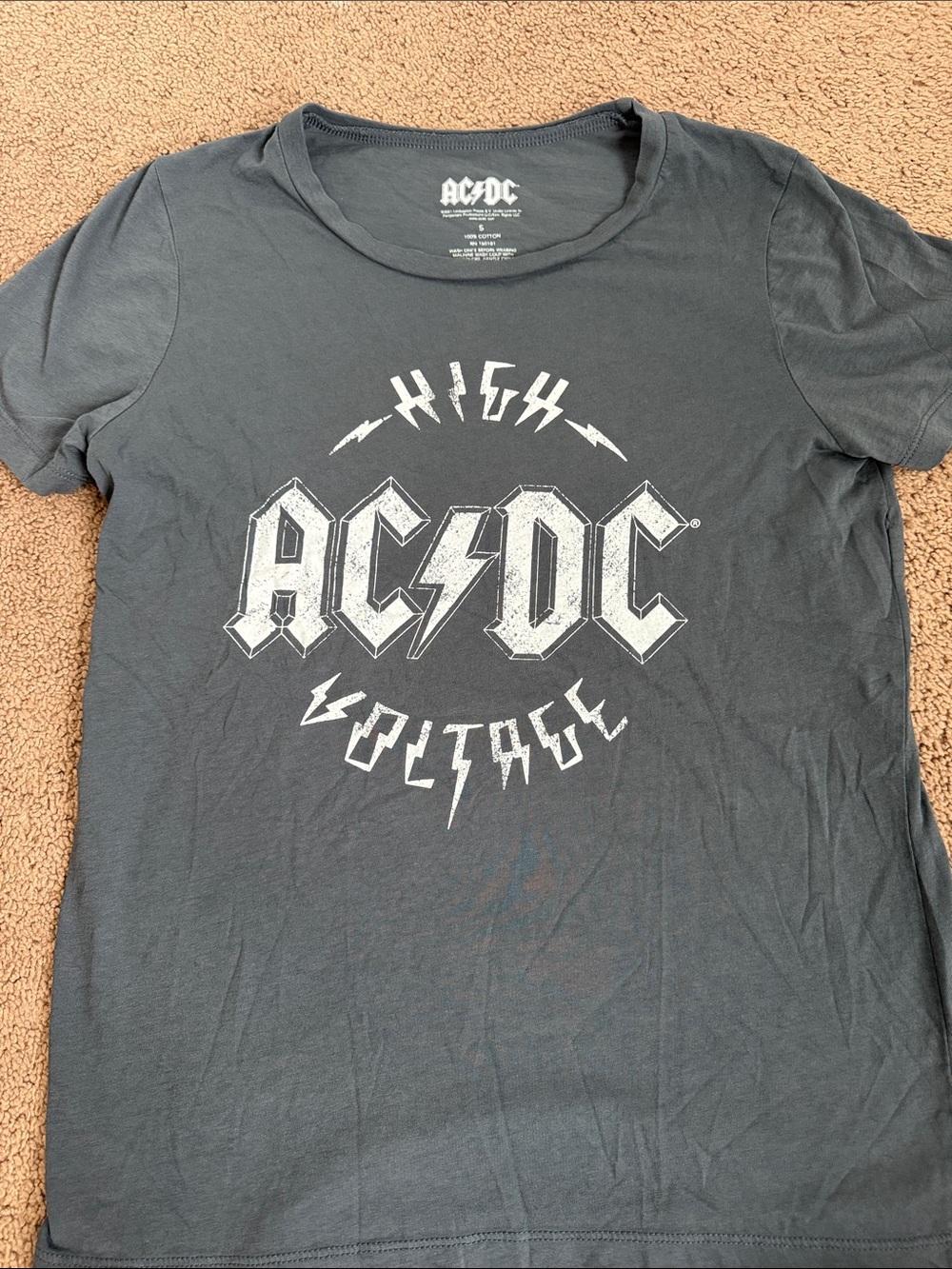 AC/DC Black Tee with White High Voltage Logo